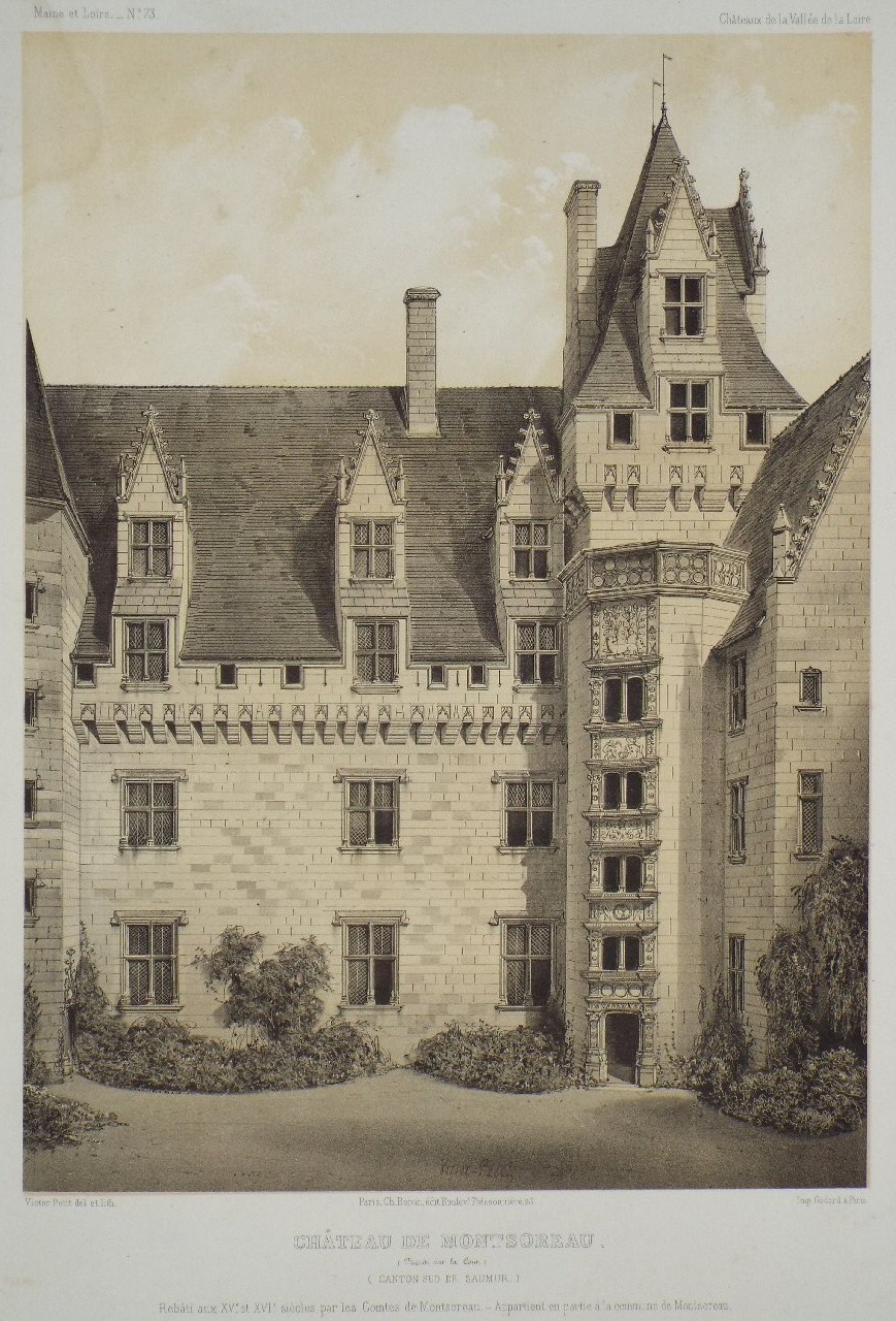 Lithograph - Chateau de Montsoreau.(Facade sur la Cour.) (Canton sud de Saumur.)  - Petit